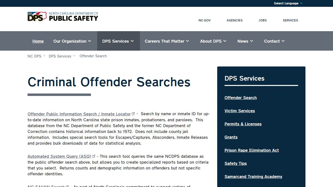 Criminal Offender Searches | NC DPS - North Carolina Department of ...